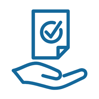 Open hand holding document with checkmark symbol, representing quality dental care approval.