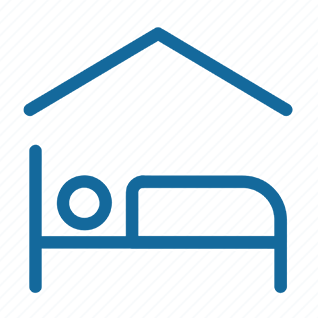 House icon with bed symbol representing home dental care services